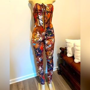 NWOT Multicolored Strapless Jumpsuit